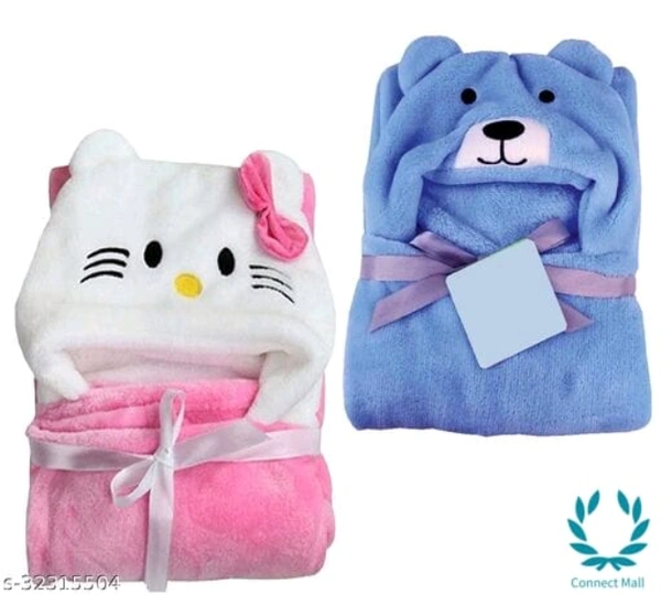 Premium Hooded Microfiber Baby Wrapper  for all season Towel IN PINK And BLUE  - Cotton, Pack Of :2, Blue